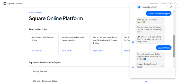 Square online help center