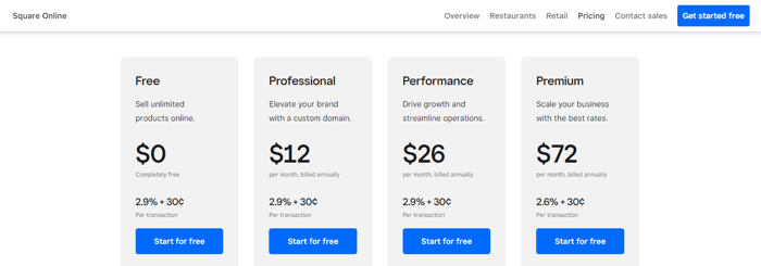 Square online pricing