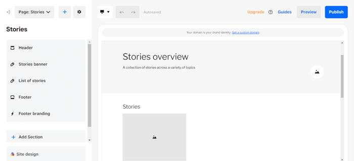 Square online website builder stories overview page