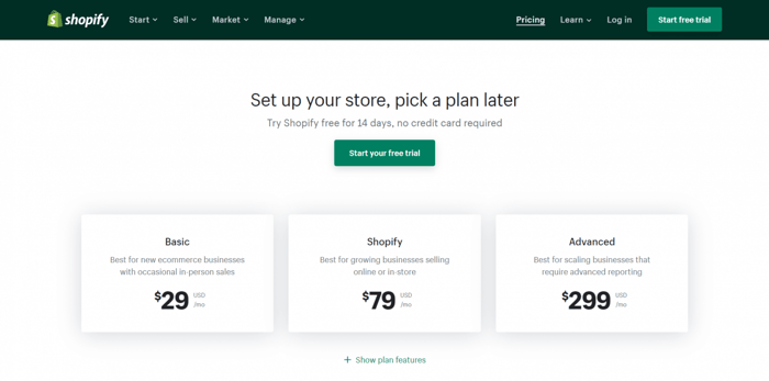 Shopify vs. Square: Shopify pricing plans