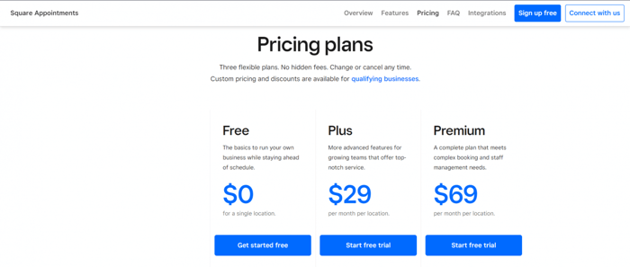 Square appointments pricing plans
