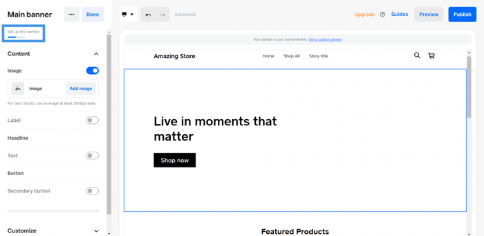 Square online builder edit section