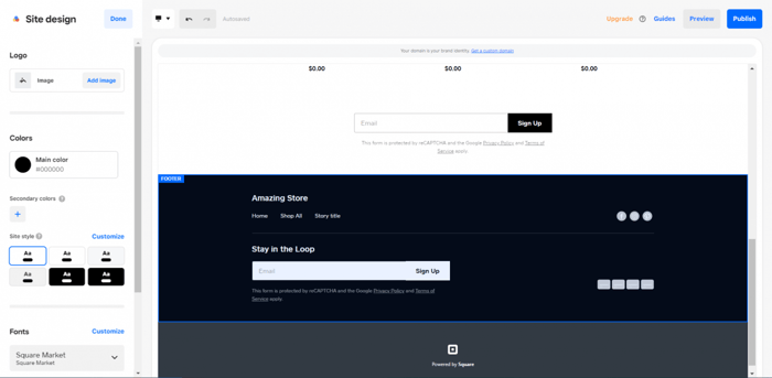 Square online builder site design