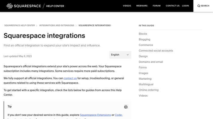 Squarespace integrations