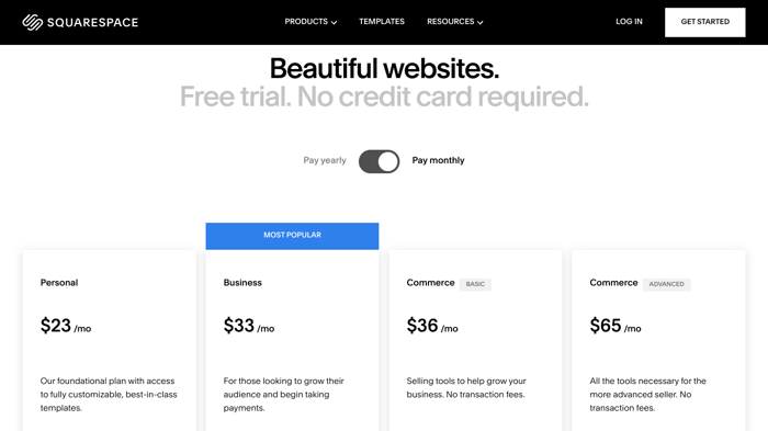 Squarespace pricing