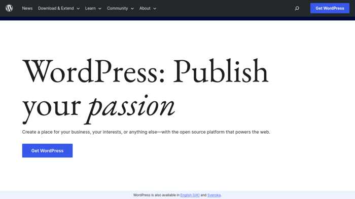 Squarespace vs WordPress: WordPress homepage