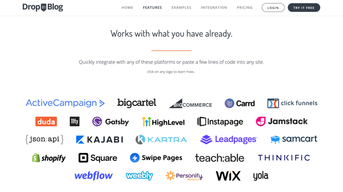Dropinblog integrations