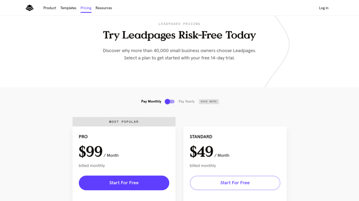 Swipe Pages vs Leadpages: Leadpages pricing