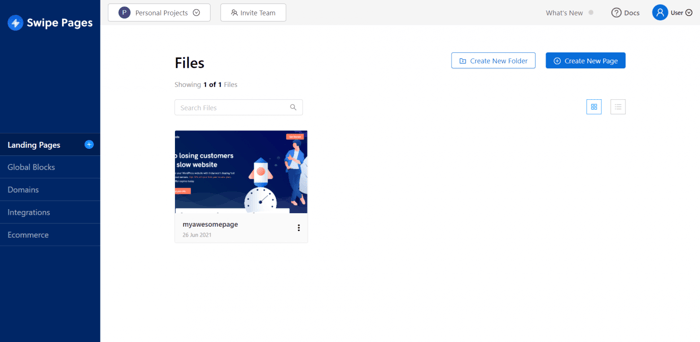 Swipe Pages dashboard