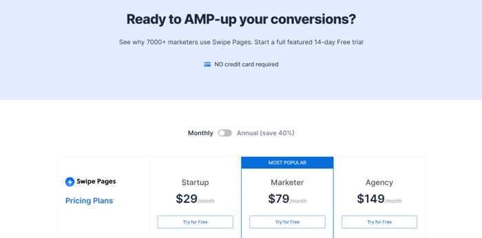 Swipe Pages pricing plans