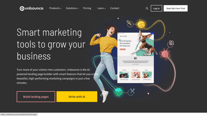 Swipe Page vs Unbounce: Unbounce homepage