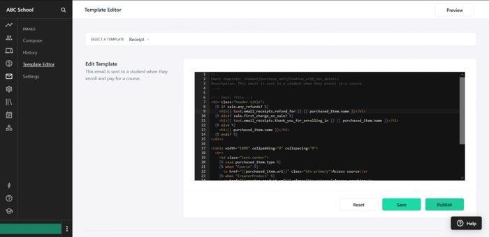 Teachable template editor email