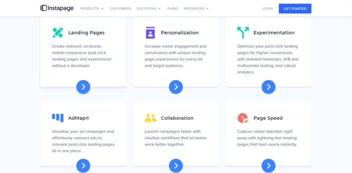 Instapage home page info