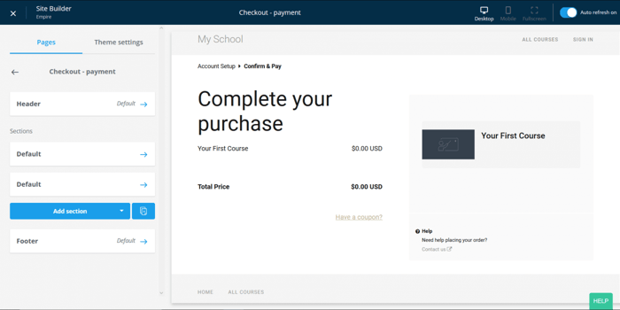 Thinkific review: checkout page