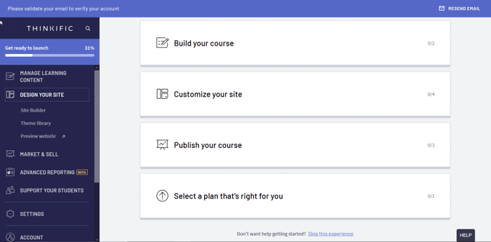 Thinkific review: dashboard