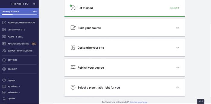 Thinkific dashboard
