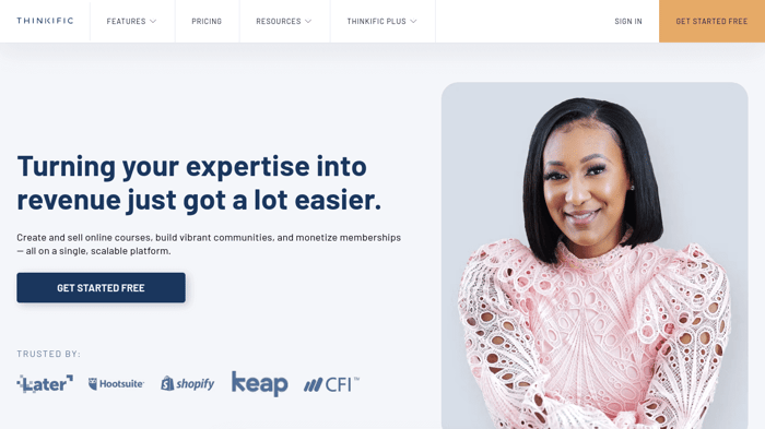 Thinkific vs Udemy: Thinkific homepage
