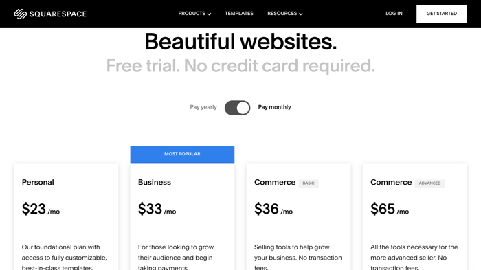 Squarespace pricing