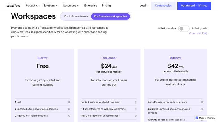 Webflow workspaces for freelancers