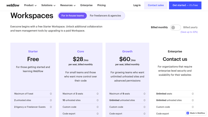 Webflow workspaces for team
