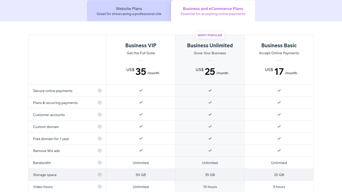 Wix business plans