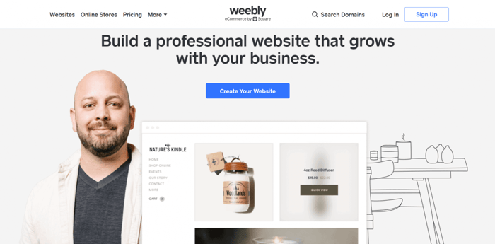 Weebly vs Wix, Weebly home page