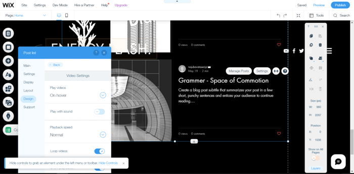 Wix editor gridless edit element