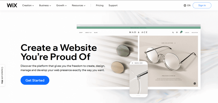 Weebly vs Wix: Wix home page