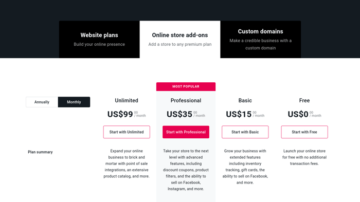 Weebly vs Yola: Yola add on pricing