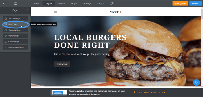 Weebly add blog page