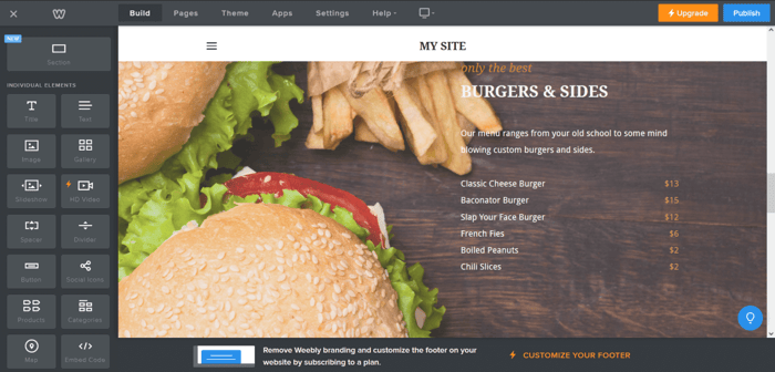 Weebly site editor