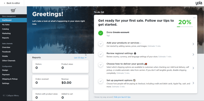 Yola ecommerce store