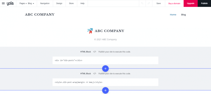 Yola embed code dropinblog