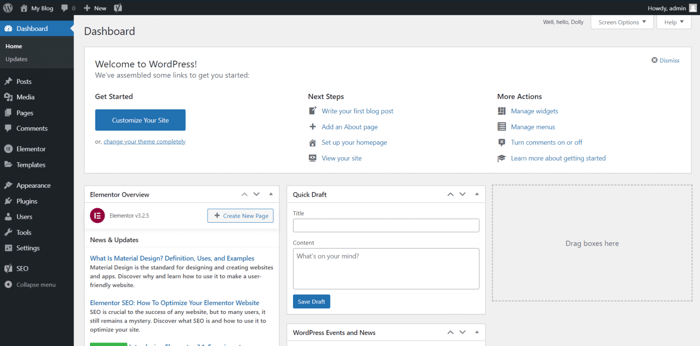 WordPress dashboard