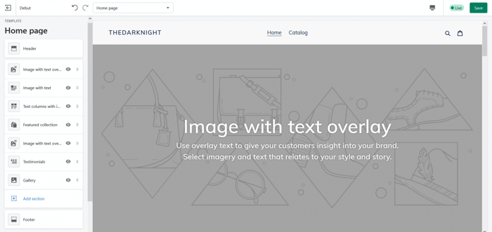 Shopify Review: Editor home page