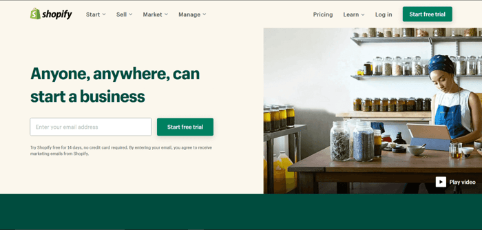 Shopify Review: home page