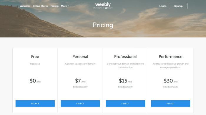 Weebly Canada pricing