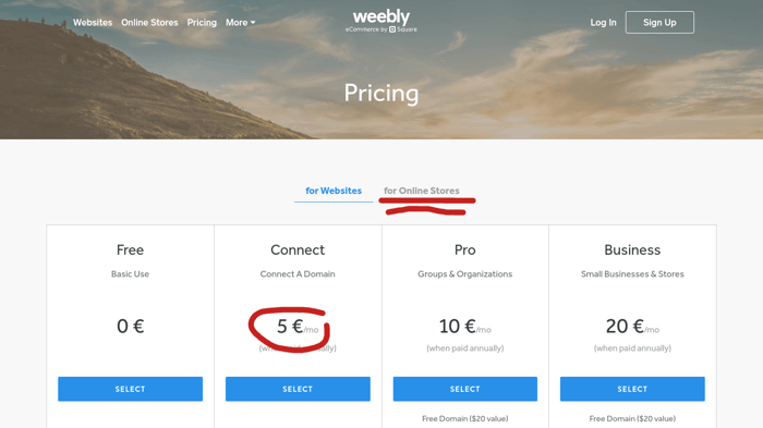 Weebly EU pricing