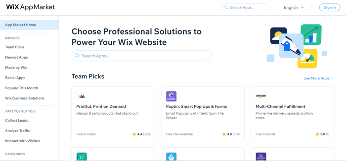 Integrations Wix app market