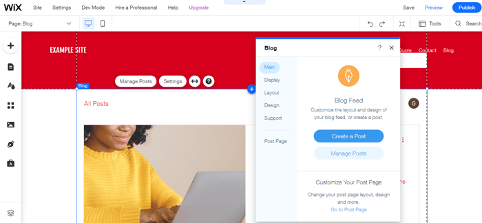 Wix blog in editor