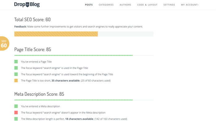 what is organic seo: DropInBlog SEO Analyzer