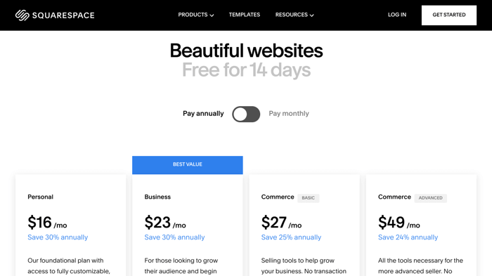 Squarespace pricing