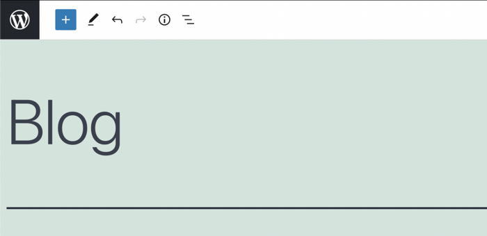 WordPress new page UI, with ‘Blog’ as the page title