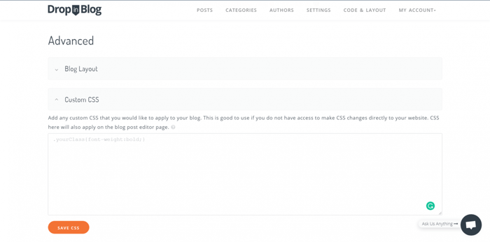 Custom css DropInBlog
