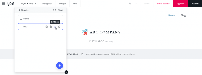 How to create a blog on Yola: blog settings DropInBlog