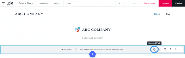 Yola custom html DropInBlog