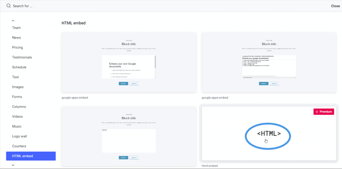 How to create a blog on Yola: html embed block