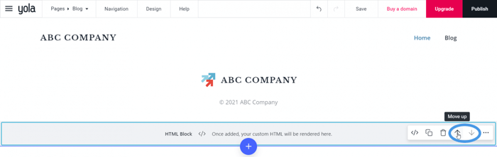 How to create a blog on Yola: move block up and down