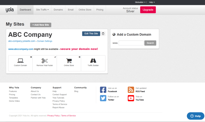 Yola dashboard