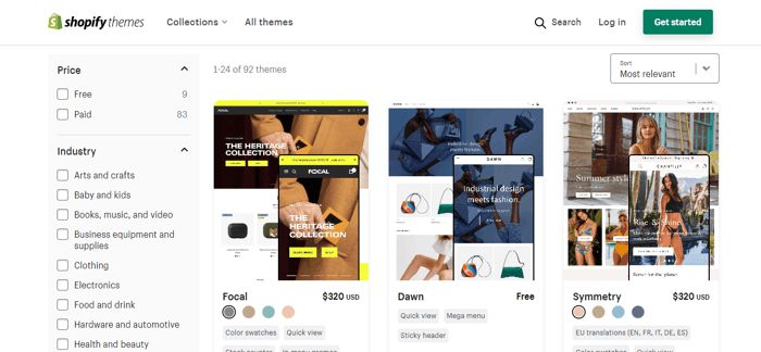 Shopify themes, theme store